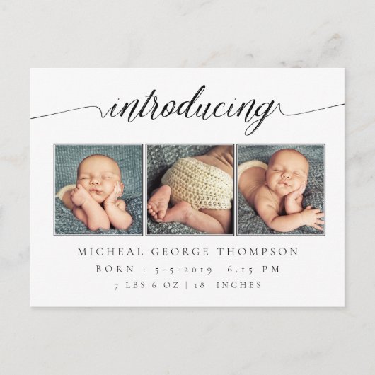 ベビー誕生のお知らせ3写真 案内ポストカード (正面)