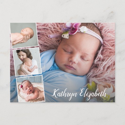 ベビー誕生のお知らせ&ありがとうフォトコラージュ ポストカード (正面)