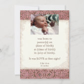 ベビー誕生のお知らせ – ピンクブラウンダマスククレードル 案内状 (裏面)