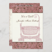 ベビー誕生のお知らせ – ピンクブラウンダマスククレードル 案内状 (正面/裏面)