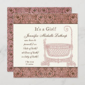 ベビー誕生のお知らせ – ピンクブラウンダマスククレードル 案内状 (正面/裏面)