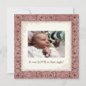 ベビー誕生のお知らせ – ピンクブラウンダマスククレードル 案内状 (裏面)