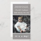 ベビー誕生の灰色の告知。写真の追加 案内状 (正面/裏面)