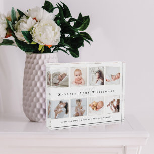 ベビー誕生の生まれたばかりの統計情報写真のコラージュとモノグラム フォトブロック