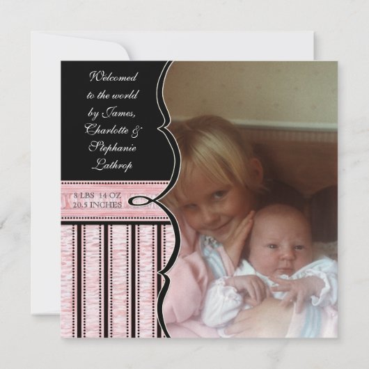 ベビー誕生の発表 – フランスの Bow Dot Swirl v3 案内状 (裏面)