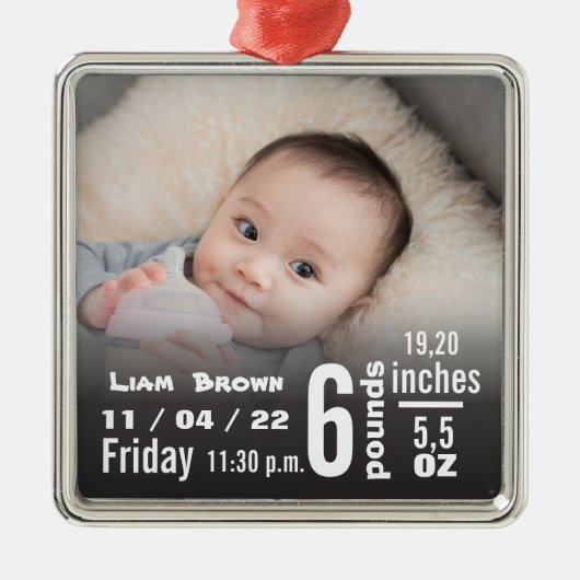 ベビー誕生の統計、誕生レコード、クリスマスフォト メタルオーナメント (正面)