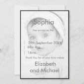 ベビー誕生キュートフォト白黒シモダンック 招待状 (裏面)