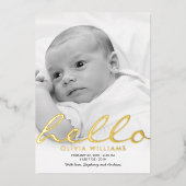 ベビー誕生ゴールドフォイルハローシンプル発表 箔招待状 (正面)