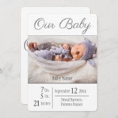 ベビー誕生フォトグレイ私たちのベビー 案内状 (正面/裏面)