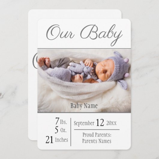ベビー誕生フォトグレイ私たちのベビー 案内状 (正面/裏面)