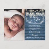 ベビー誕生フォトブルーウッドストリングライトサンキュー 案内ポストカード (正面)