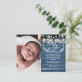 ベビー誕生フォトブルーウッドストリングライトサンキュー 案内ポストカード (スタンド正面)