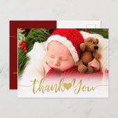 ベビー誕生フォトモダン金ゴールドスクリプトハート感謝していU シーズンポストカード (正面/裏面)