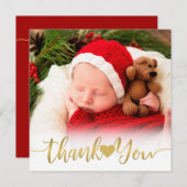 ベビー誕生モダン金ゴールドスクリプトw/ハートありがとう シーズンカード (正面/裏面)