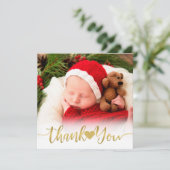 ベビー誕生モダン金ゴールドスクリプトw/ハートありがとう シーズンカード (スタンド正面)