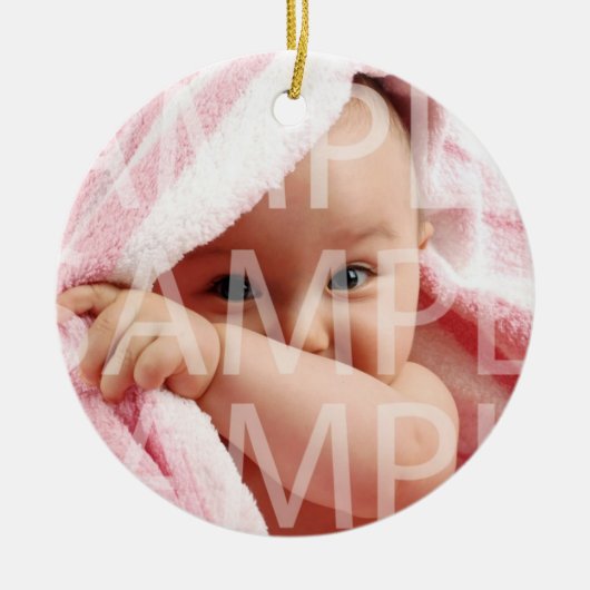 ベビー誕生レコード休日オーナメント.ゴールデンリボン セラミックオーナメント (正面)