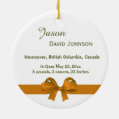 ベビー誕生レコード休日オーナメント.ゴールデンリボン セラミックオーナメント (裏面)