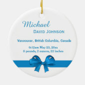 ベビー誕生レコード休日オーナメント.ブルーリボン セラミックオーナメント (裏面)