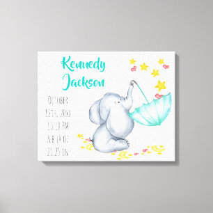 ベビー誕生レコード統計エレファントハートと星 キャンバスプリント