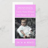 ベビー誕生写真ピンクのお知らせ。写真を追加 案内状 (正面/裏面)