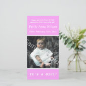 ベビー誕生写真ピンクのお知らせ。写真を追加 案内状 (スタンド正面)