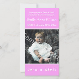 ベビー誕生写真ピンクのお知らせ。写真を追加 案内状