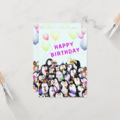 ベビー誕生日カードハッピーペンギンおもしろいパーティー カード (正面/裏面インサイチュ)