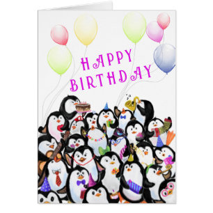 ベビー誕生日カードハッピーペンギンパーティーあなたのテキスト