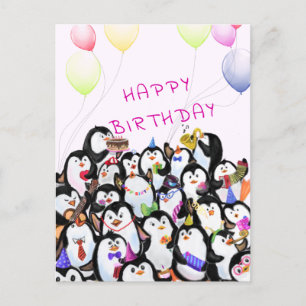 ベビー誕生日カードハッピーペンギンパーティーあなたのテキスト ポストカード