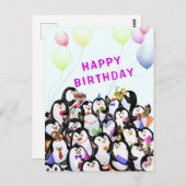 ベビー誕生日カードハッピーペンギンパーティー ポストカード (正面/裏面)