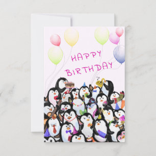 ベビー誕生日カードペンギンパーティー – テキスト名 カード