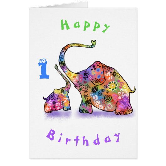 ベビー誕生日カードマザー&ベビーゾウ (正面)