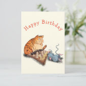 ベビー誕生日カード猫とマウス遊チェス カード (スタンド正面)