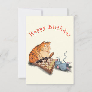 ベビー誕生日カード猫とマウス遊チェス カード