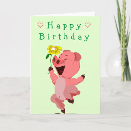 ベビー誕生日カード花付きハッピーピグレット カード