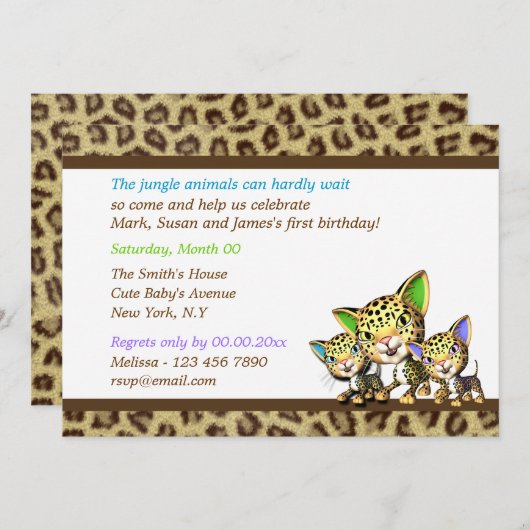 ベビー誕生日ジャングルサファリ 招待状 (正面/裏面)