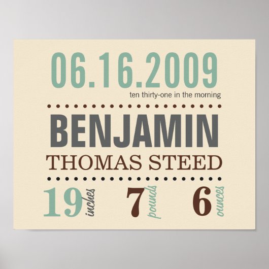 ベビー誕生日付詳細ポスター – Sand & Sea ポスター (正面)