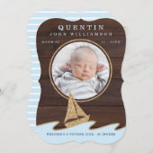 ベビー誕生発表カード航海の- Sail Boat 案内状 (正面/裏面)