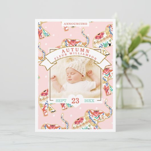 ベビー誕生発表カード – 装飾象 案内状 (スタンド正面)