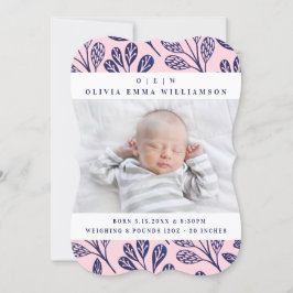 ベビー誕生発表カード – Navy Blue branches 案内状