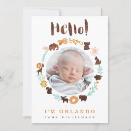 ベビー誕生発表カード – Woodland Animals 案内状