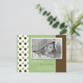 ベビー誕生発表セージグリーン水玉模様 案内ポストカード (スタンド正面)
