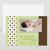 ベビー誕生発表セージグリーン水玉模様 案内状 (正面/裏面)
