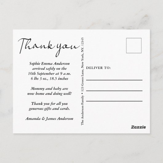 ベビー誕生発表写真ありがとう ポストカード (裏面)