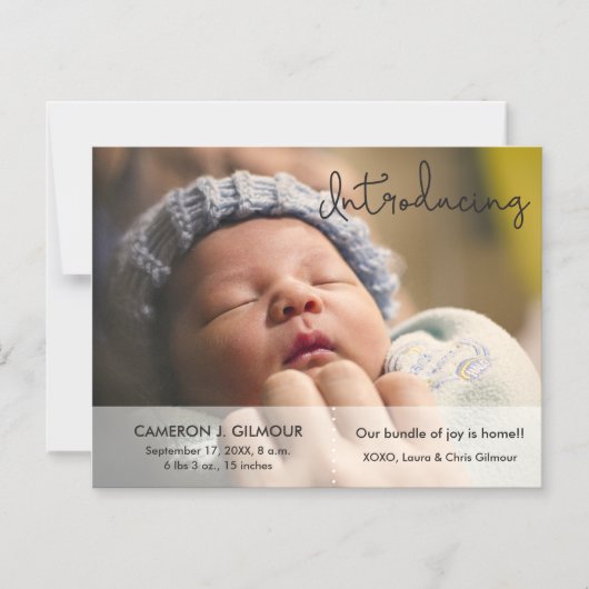 ベビー誕生発表写真の紹介スクリプト マグネット招待状 (正面)