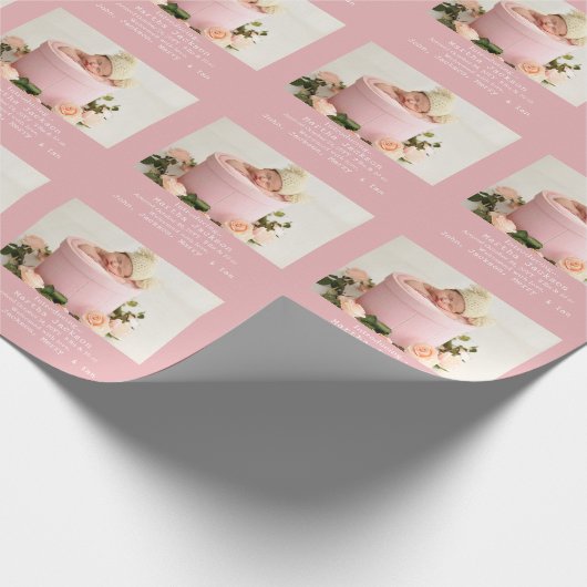 ベビー誕生発表写真ピンクガールスクエア ラッピングペーパー (角)
