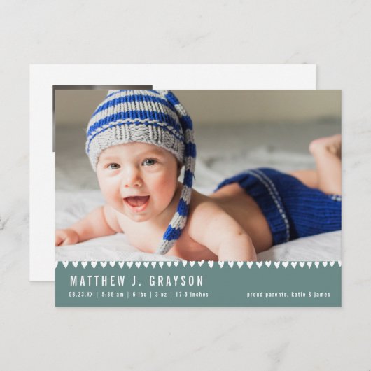 ベビー誕生発表写真緑はがき 案内ポストカード (正面/裏面)