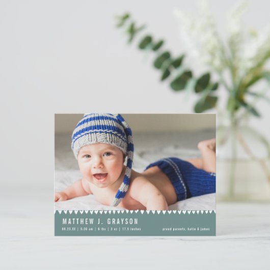 ベビー誕生発表写真緑はがき 案内ポストカード (スタンド正面)