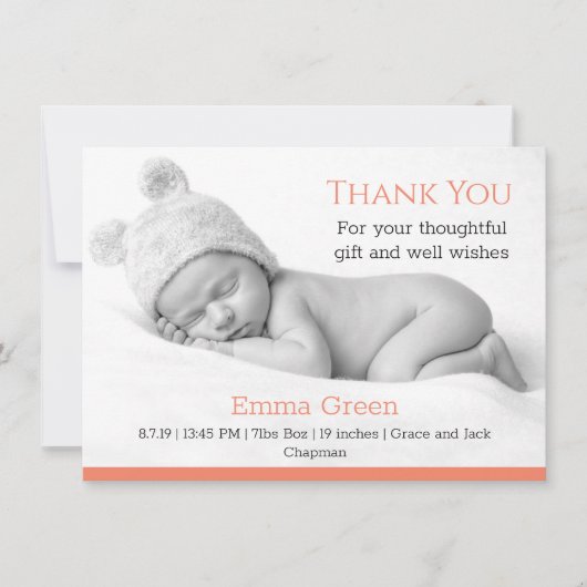 ベビー誕生発表感謝コーラルカード (正面)