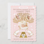 ベビー誕生発表 |ピンクと金ゴールドファミリーツリー 案内状 (正面)